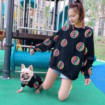 커플티 견주 강아지 옷 개 의상 고양이 부모자녀 착용 순수한 면화 봄 가을 인쇄 한국어 버전 7 가지 크기