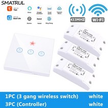 스마트스위치 smatrul tuya smart home app wifi 터치 라이트 rf 433mhz wall panel diy relay module timer 알렉사 소켓, 승 3 갱 3 리시브