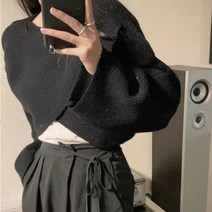 짧은 여성용 풀오버 스웨터 가을 겨울 스트리트웨어 니트 스웨터 긴팔 크로스 불규칙한 솔리드 탑스