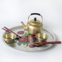 삼보 양은원형쟁반_꽃, .