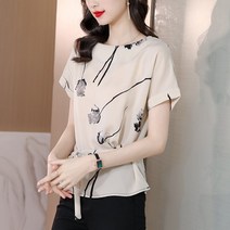 허리보정 실크블라우스 여성 반팔 여름 와이드 루즈핏 상의 중년 엄마 배가리기 슬림핏 티셔츠