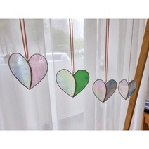 스테인드글라스 겸둥 하트 썬캐쳐, 민트, 체인, 25cm