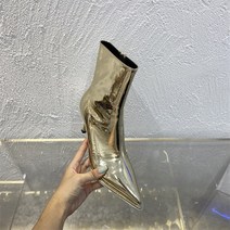 여성부츠앵클부츠 뾰족코 첼시 부츠 여성 화이트 실버 골드 블랙 얇은 하이힐 사이드 지퍼 파티 펌프스