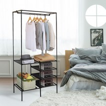 오픈형 조립식 행거 철제 드레스룸 헹거 고정 2단 렉, 더블 블랙