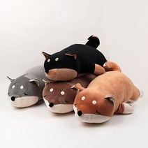 KC인증 드러누워 강아지 모찌 필로우 베게 인형, 모카브라운