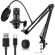 ovedisa USB 마이크 전문가용 192kHz/24비트 플러그 앤 플레이 PC 컴퓨터 콘덴서 카디오이드 키트 사운, 02 블랙
