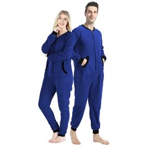Dressfan 유니 파자마 원지 점프수트 라운지웨어 보온 지퍼 논풋 여성 및 남성용. 블루.