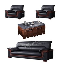 사무실 쇼파 세트 대표실 중역 회의실 비즈니스 사무용 오피스 응접실 모던 가죽, 1+1+3내마모성Xipi블랙+쿵푸커피테이블