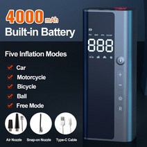 무시동 에어컨 휴대용 자동차 타이어 팽창기 디지털 공기 펌프 150 PSI 압축기 오토바이 자전거 스마트, 01 4000mA