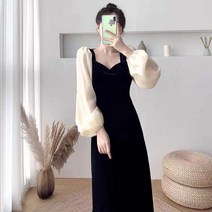 런메시Runmecy 봄 여름 블랙 롱 원피스 하객원피스