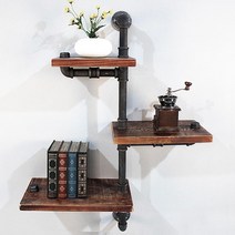 핸즈홈 파파메이드 파이프선반 E 벽선반, NSB(원목선반+블랙파이프)