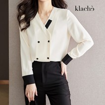 클라셰 시크배색더블버튼블라우스_CB3SBL008C