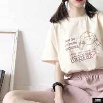 가바바 여성 반팔 트레이닝복 세트 파스텔톤의 귀여운 소녀가 그려진 여름 트레이닝복 세트 G61154