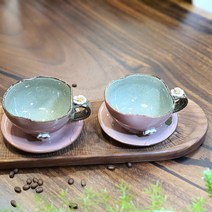 핑크 매화 도자기 커피잔세트 대추 생강 쌍화차잔 250ml, 꽃잎형