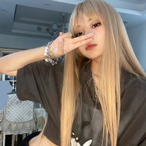 긴 생머리 가발 긴머리 통가발 자연스러운가발 롱가발 긴머리가발 여성통가발 생머리가발 앞머리 있는 통가, 1개, 블랙