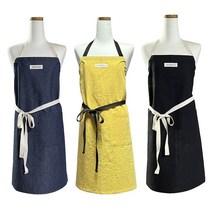 린넨앞치마 목걸이 끈조절 카페 서빙 영업 가정 공방 스트링 예쁜 세련된 줄당김 단체 커피숍 데님 블랙 검정 옐로우 노랑색