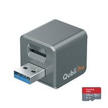 Maktar Qubii Pro 회색 (microSD 128GB 포함) 충전하면서 자동 백업 iphone usb 메모리 ipad 용량 부족 해소 사진 동영상 음악 연락처 SNS 데이터 마이그레이션 SD 카드 리더 기종 변경 MFi 인증