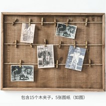 인테리어 원목 판자 클립 대형 펜션 사진 꽂이 보드, 1개, 브라운