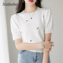 나바바 NK598 여성 데일리 자수포인트 아이스쿨 반팔 니트티