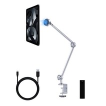 책상 또는 침대용 조절 가능한 아이패드 태블릿 스탠드 홀더 지능형 배기가 있는 다각도 회전 플로팅 태블릿 홀더 5-12.9인치 휴대폰 및 태블릿용 360° 회전 암이 있는 스, silver