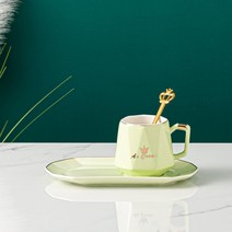 Z3JC 패밀리룩 심플 머그컵, 크라운민트(스푼+접시+230ml)