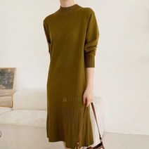 다잇템 [다잇템] 여자 아코디언 플레인 폴라 들러리룩 스웨터 롱원피스