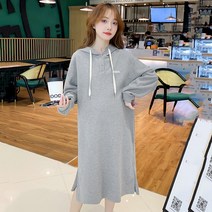 소랜디 임산부원피스 긴팔 가을 캐주얼 니트 롱 후드 루즈핏 오버핏 스커트