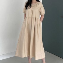 행복여[신상]렐리 넥 셔링 포인트 세미 퍼프 소매 플레어 원피스