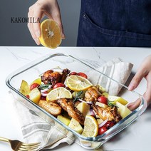 홈베이킹 내열 유리 베이킹 접시 직사각형 생선 요리 가정용 전자 레인지 베이킹 샐러드, 1.5L 29.5X18X5CM
