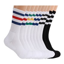 삭스팩토리 남성 여성 삼선 스포츠 쿠션 장목 크루 양말 10켤레, 네이비레드2+그린옐로우2+네이비2+화이트2+블랙2