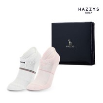 헤지스골프 여성 포인트 라인 양말 스니커즈 2족 선물세트, 화이트+핑크 S