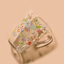 예쁜 플라워 유리컵 2P 유리머그컵 우유컵 유리잔, 블로스 머그컵(라라 400ml 2p)