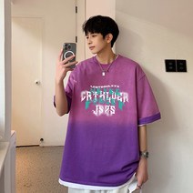 하이 스트리트 보카시 구제 반팔 티셔츠 남녀 커플 반팔 티셔츠