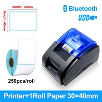 [사무용전자기기] 58mm 데스크탑 열전사 라벨 프린터 블루투스 미니 20mm-58mm 바코드 접착 스티커 메이커 LAN USB, 05 Add 30x40Roll_02 미국 플러그