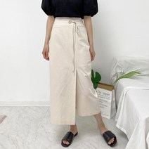 여성 나의 라임 체형커버 h라인 밴딩 머메이드 린넨 랩 롱 스커트 치마