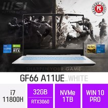 MSI 게이밍 노트북 GF시리즈 Sword GF66 A11UE_화이트 **블랙색상으로 대체출고됩니다.** + 무선마우스&마우스패드 증정, 32GB, WIN10PRO, 1TB