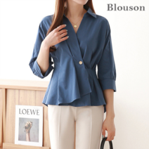 블루종 랩 원버튼 페플럼 블라우스_B2303BL059A
