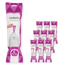 미국발송 브라반티아 Brabantia PerfectFit 쓰레기 봉투 (사이즈 C/2.6-3.2갤런) 두꺼운 플라스틱 쓰레기통 라이너 드로스트링 핸들 포함 (200개), White - Code C_200 Count (Pack