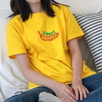 험블스튜디오 스윗바나나 프린팅 여성 면반팔티 노랑 반팔 티셔츠