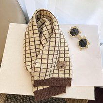 후암마켓 아동목도리 니트머플러 와펜 스트라이프 체크