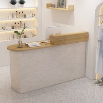 인포 안내 데스크 카운터 테이블, 100x50x105cm, 붉은돌패턴+밝은호두호가오른쪽에있