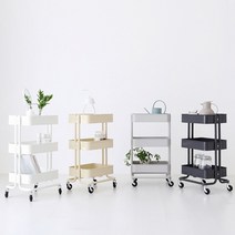 마켓비 ROMBY 이동식 3단 트롤리 / 빈티지 북 선반 카트 / 기저귀 바퀴달린 수납장, 우주그레이