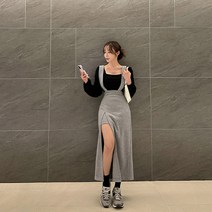 [메이빈스] 스카 서스펜더 롱 스커트
