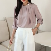 코지 세련된 핀턱 스카프넥 롤업 직장인 블라우스