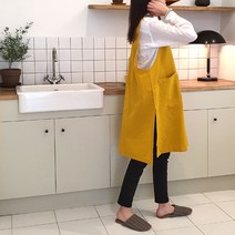 방가지똥 앞치마 단추없는 통원피스 옐로우린넨 앞치마