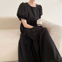 캉캉 롱원피스 반팔 벌룬소매 셔링 프릴 루즈핏 빅사이즈/안나 퍼프 원피스