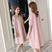 임부복 원피스 빅 스몰 사이즈 모유 수유 출산 임신 2022 여름 출산 반팔 꽃 자수 어깨가없는 임신 a 라인 패션 임산부 옷 s m l xl 2xl