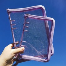 책표지만들기 a5 a6 지퍼 바인더 루스 리프 저널 노트북 일기 투명 pvc 케이스 사진 엽서 collet book stationery, 보라색 표지, 에이5