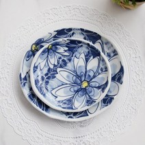 오반자이 청꽃 접시 일본 그릇 식기, 청꽃 접시 12cm, 1개