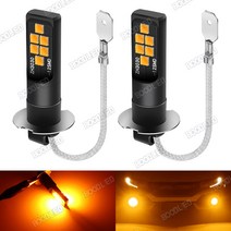 H3 LED 전구 3030 SMD 자동차 안개등 밝은 운전 램프 3000K 앰버 액세서리 DC12V 360 ° 라이트 빔 2 개, 01 YELLOW_01 H3